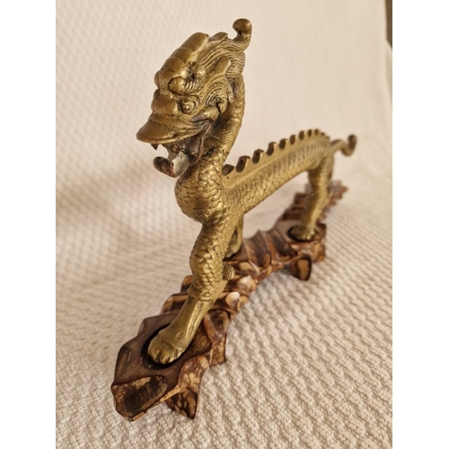 149 - Vintage Chinese Bronze Dragon Statue on Fitted Wooden Plinth, (Approx. L: 33cm, H: 16.5cm, 1.4kg + 0... 