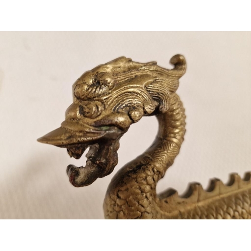 149 - Vintage Chinese Bronze Dragon Statue on Fitted Wooden Plinth, (Approx. L: 33cm, H: 16.5cm, 1.4kg + 0... 