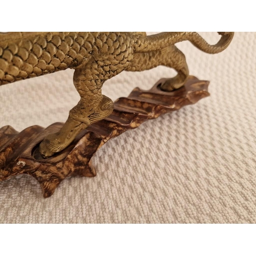 149 - Vintage Chinese Bronze Dragon Statue on Fitted Wooden Plinth, (Approx. L: 33cm, H: 16.5cm, 1.4kg + 0... 