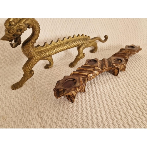 149 - Vintage Chinese Bronze Dragon Statue on Fitted Wooden Plinth, (Approx. L: 33cm, H: 16.5cm, 1.4kg + 0... 