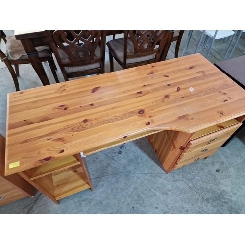 215 - Pine Desk with 3-Drawers, Open Shelves and Keyboard Tray, (Approx. 135 x 61 x 72cm)