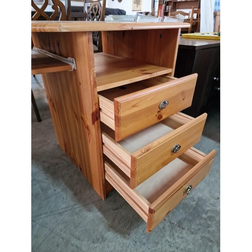 215 - Pine Desk with 3-Drawers, Open Shelves and Keyboard Tray, (Approx. 135 x 61 x 72cm)