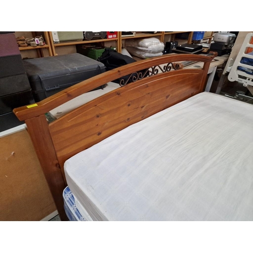 217 - Double Divan Bed with Mattress, (Approx. 158 x 200cm), Together with Pine Wood Headboard with Arched... 