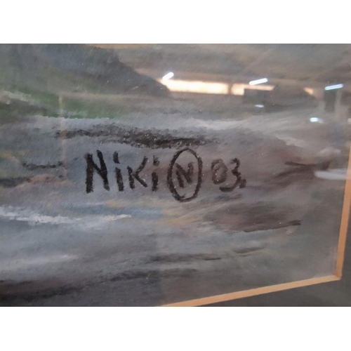 243 - Framed Pastel Picture of Ship at Sea, Signed 'Niki 03', (Approx. 64 x 79cm)