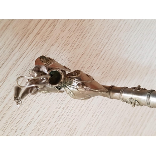 141 - Lisu Tribal Floral Peacock Tobacco / Opium Smoking Metal Alloy Pipe (Approx. H:21cm)