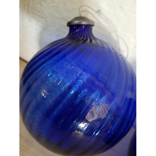 180 - Pair of Gobalt Blue Glass Large Ribbed Ornaments (Bowls)