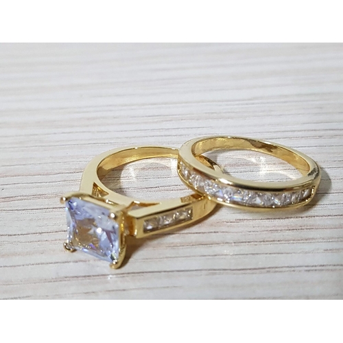 210 - Costume Jewellery Engagement Wedding Ring Set; Yellow and Rose Tone and Clean Crystals; 3 x Sets (Ri... 