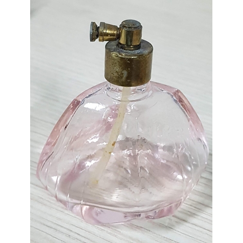 253 - Vintage Perfume Bottles Peach Colour Glass Mini Atomizer Bottle with Tray (Bottle; H:7.5cm and Tray;... 