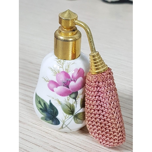 253 - Vintage Perfume Bottles Peach Colour Glass Mini Atomizer Bottle with Tray (Bottle; H:7.5cm and Tray;... 