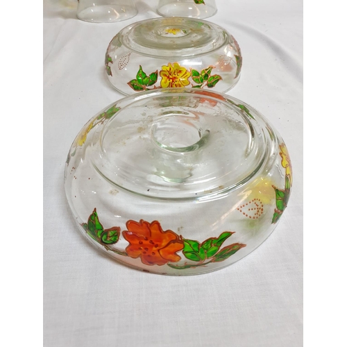 260 - Pair of Large Glass Candle Holders (Ø12cm x H:34cm each) Decorated by Hand with Floral Pattern