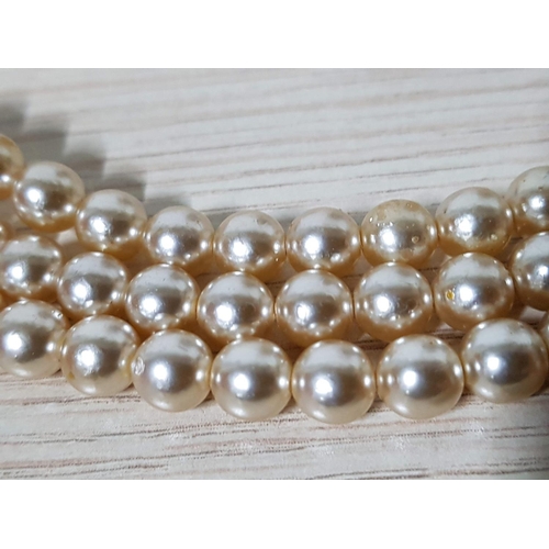 315 - Retro Pearl Costume Jewellery; Triple Strand Necklace with Decorative Clasp (L:43cm) and Pearls / Cr... 