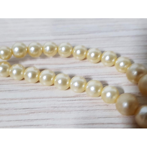 315 - Retro Pearl Costume Jewellery; Triple Strand Necklace with Decorative Clasp (L:43cm) and Pearls / Cr... 