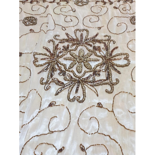 373 - Crafted Table Cover - Decorated with Brown and Gold Small Beads (98 x 98cm)