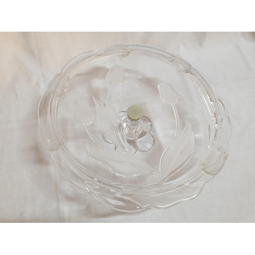 377 - Retro Tableware; Cut Glass Cake Stand (Ø31cm x H:12.5cm) Cotton -Embroidered Table Runner (34 x 88cm... 