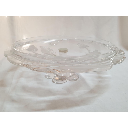 377 - Retro Tableware; Cut Glass Cake Stand (Ø31cm x H:12.5cm) Cotton -Embroidered Table Runner (34 x 88cm... 