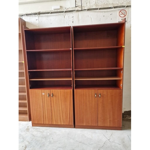 539 - 2 x Wood Effect Display Cabinets with 3-Open Shelves Over Double Cupboards, (Approx. 98 x 42 x 222cm... 