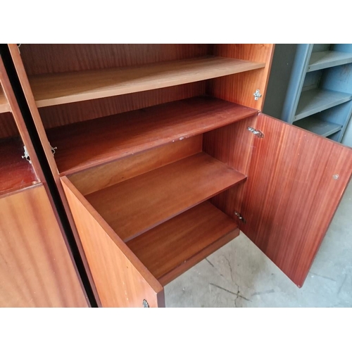 539 - 2 x Wood Effect Display Cabinets with 3-Open Shelves Over Double Cupboards, (Approx. 98 x 42 x 222cm... 