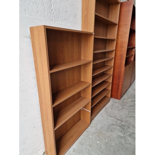 540 - 2 x Light Wood Colour Book Cases / Display Shelves, (Largest Approx. 100 x 21 x 246cm), (2)