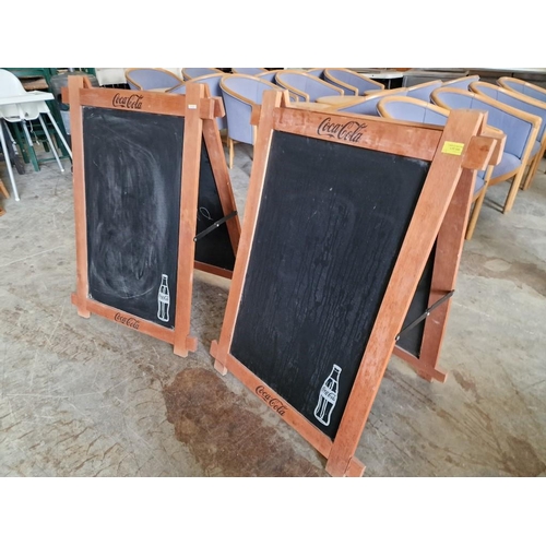 545 - 2 x 'A' Frame / Free-Standing Double Sided Wood Frame 'Coca Cola' Notice Boards / Black Boards, (2)