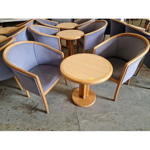 546 - Set of 2 x Café Style Tub Chairs, Together with Round Wood Effect Coffee Table, (3)