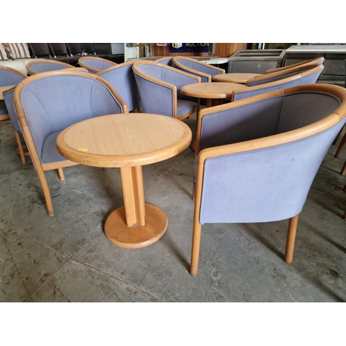 546 - Set of 2 x Café Style Tub Chairs, Together with Round Wood Effect Coffee Table, (3)