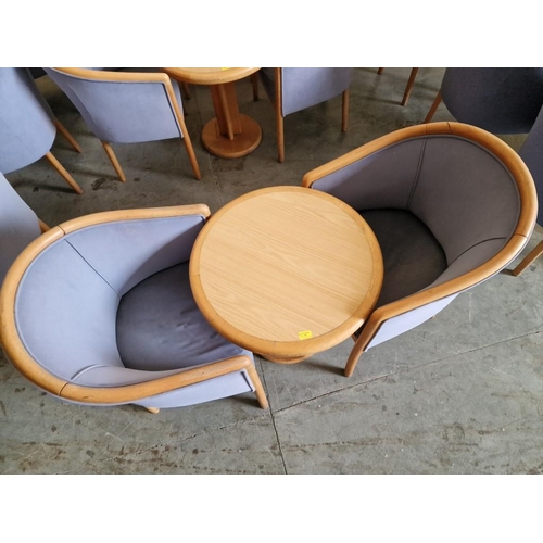 546 - Set of 2 x Café Style Tub Chairs, Together with Round Wood Effect Coffee Table, (3)