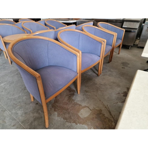 552 - Set of 4 x Café Style Tub Chairs, in Blue Fabric with Wood Surround, (4)