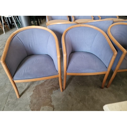 552 - Set of 4 x Café Style Tub Chairs, in Blue Fabric with Wood Surround, (4)