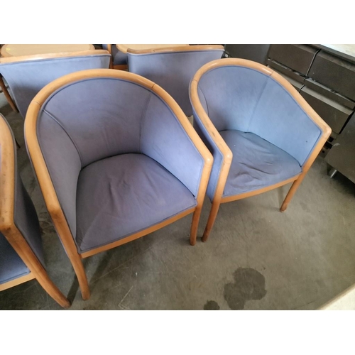 552 - Set of 4 x Café Style Tub Chairs, in Blue Fabric with Wood Surround, (4)