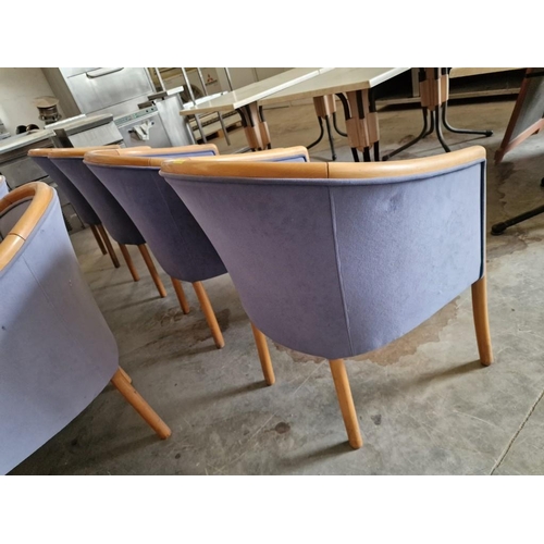 552 - Set of 4 x Café Style Tub Chairs, in Blue Fabric with Wood Surround, (4)