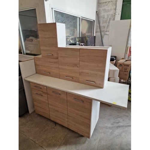 554 - Qty of Assorted Kitchen Units and Worktops with Light Wood Effect Fronts, (a/f)