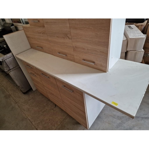 554 - Qty of Assorted Kitchen Units and Worktops with Light Wood Effect Fronts, (a/f)