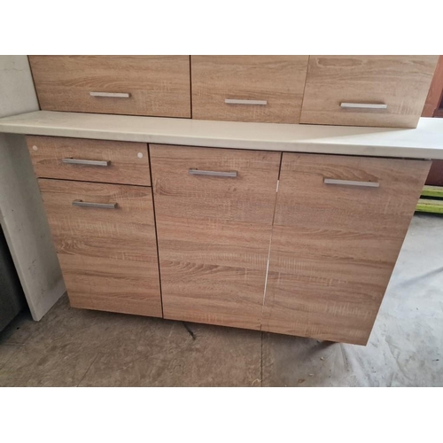 554 - Qty of Assorted Kitchen Units and Worktops with Light Wood Effect Fronts, (a/f)