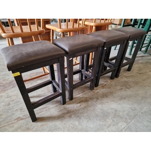 558 - Set of 4 x Dark Brown Bar Stools with Padded Vinyl Seat, (4)