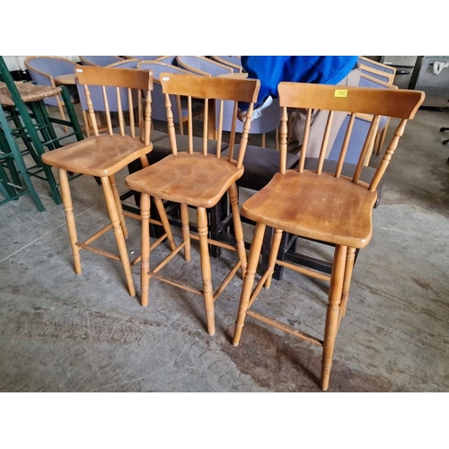 559 - Set of 3 x Light Wood Colour Bar Stools with Back Rests, (3)