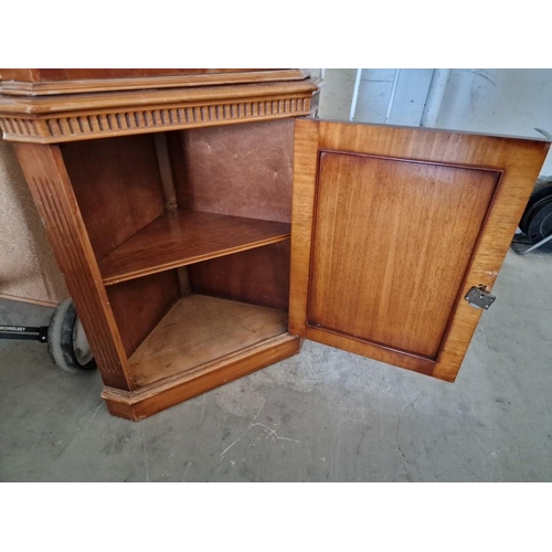 560 - Classical Style Dark Wood Effect Corner Display Cabinet with Glazed Door Over Cupboard and Internal ... 