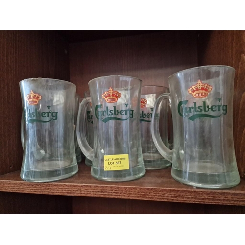 567 - 11 x Carlsberg Glass Beer Tankards