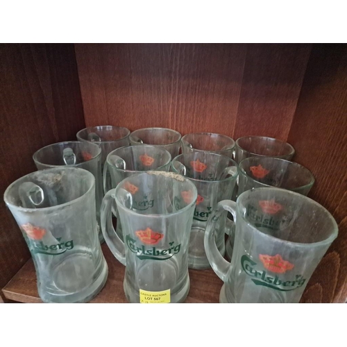 567 - 11 x Carlsberg Glass Beer Tankards