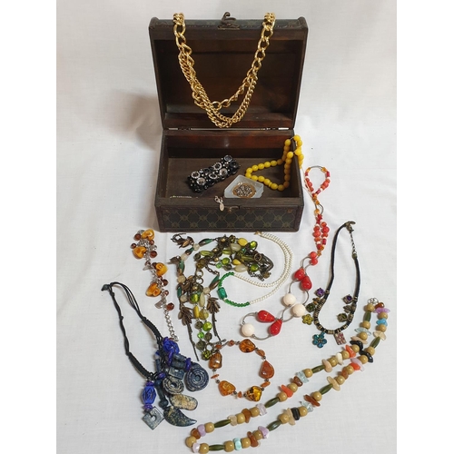 312 - Stylish Collection of Costume Jewellery; Various Necklaces, Bracelets, Pendants in Large Wooden Jewe... 