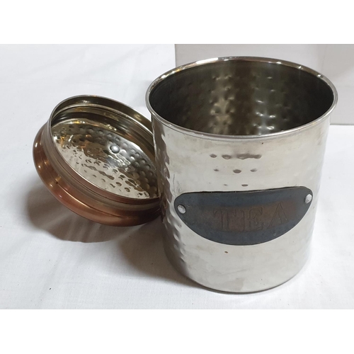 358 - Sugar / Tea / Coffee Set of 3 x Copper / Metal Containers with Lids - Hammered Finish (Ø10cm x H:15c... 