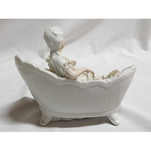 366 - Dresten Lace Style 2 x Porcelain Figurines of Ladies Sitting on Chaise Longue (18 x 15cm and 18 x 12... 