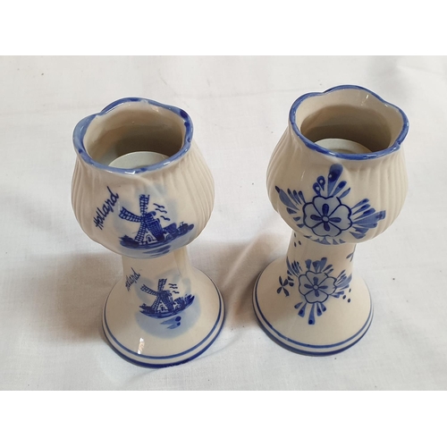 372 - Large Collection of Blue / White Ceramic Holland Souvenirs, Pair of Small Vases, Pair of Candle Hold... 