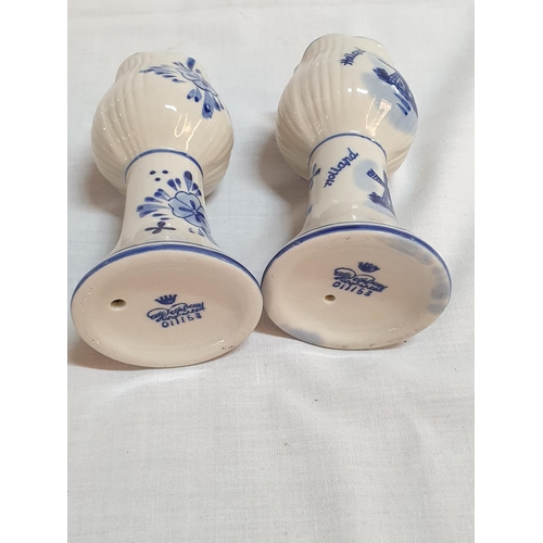 372 - Large Collection of Blue / White Ceramic Holland Souvenirs, Pair of Small Vases, Pair of Candle Hold... 