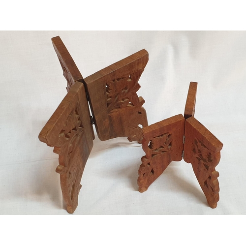 431 - Wooden Hand Carved Assorted Collection; 2 x 3-Leg Folding Stand / Table Bases,  Floral and Elephant ... 