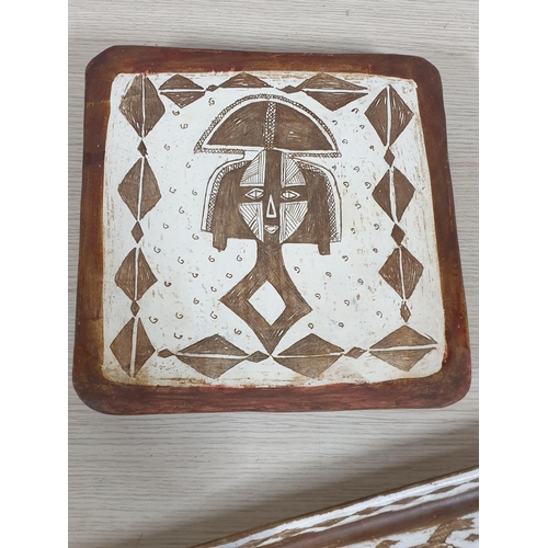 433 - Ceramic African Ethnic Decor / Souvenirs Hand Made Square Tray on Legs (Approx. 27 x 27cm) and Recta... 