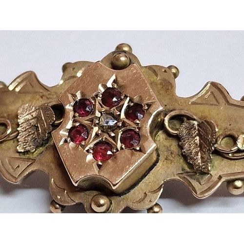 162 - Antique 9ct Gold, Diamond & Ruby(?) Brooch in Early Box, Circa 1897, Birmingham, England, (Approx. 4... 