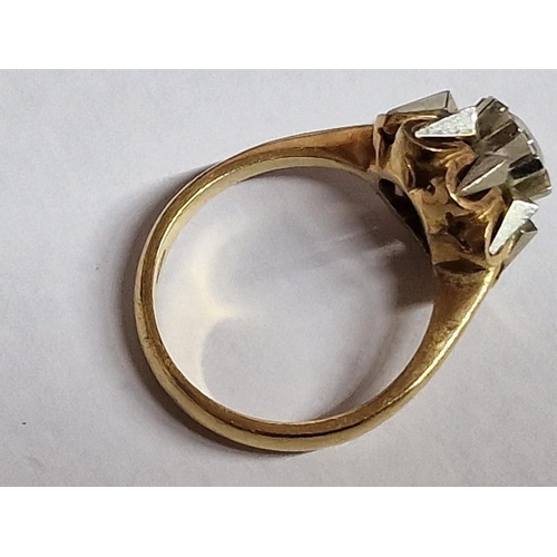 232 - 18ct Gold with Large Round Clear Stone Set in 2-Tone Angular Mount, (Approx. Size: O, 7.1g)