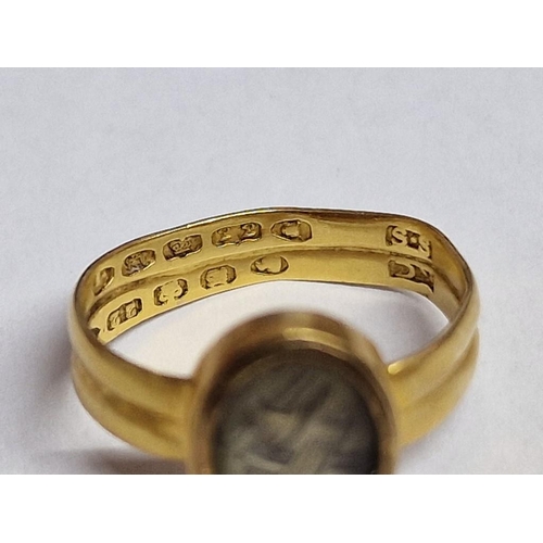 234 - Antique 22ct Gold Mourning Ring; Looks to be 2 x Wedding Bands Joined into One Ring with a Oval Shap... 