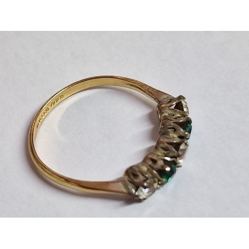 3 - Rolled Gold Ring with 5-Stones; Alternating Clear and Green Round Cut Stones, (Approx. Size O, 1.1g)