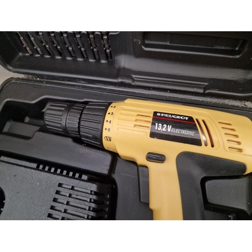 781 - Peugeot 13.2v Cordless Drill in Hard Carry Case with 1 Battery, Charger & Drill Bits, Together with ... 